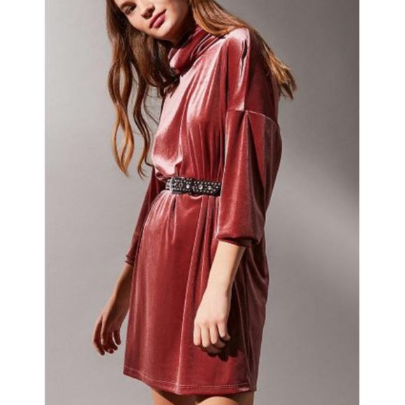 UO Dusty Pink Velvet Turtleneck Mini Dress S - Picture 4 of 11
